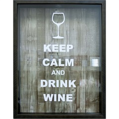 Quadro Porta Rolha em Madeira Keep Calm and Drink Wine 32x42cm Imbuia