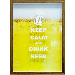 Quadro Porta Tampa em Madeira Keep Calm And Drink Beer 27x37cm Amarelo - Kapos