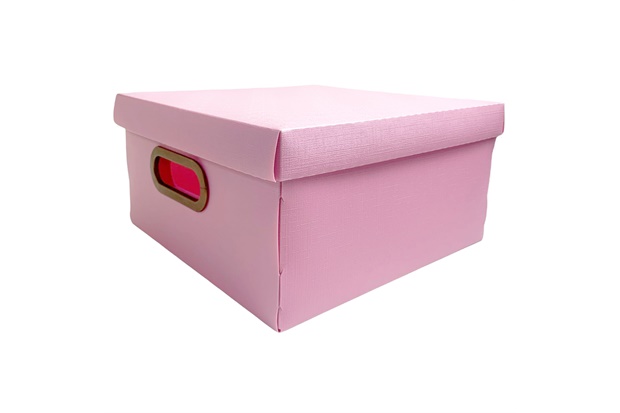 Caixa Organizadora com Tampa Linho Média Blush Rosa 30x30cm - Dello