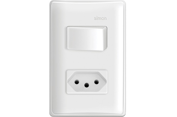 Conjunto 1 Interruptor Simples E 1 Tomada 10a 250v Simon 19 Branco - Simon