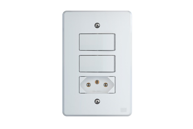 Conjunto 2 Interruptores Simples + Tomada 10a Pl4x2 Equille Branco - WEG