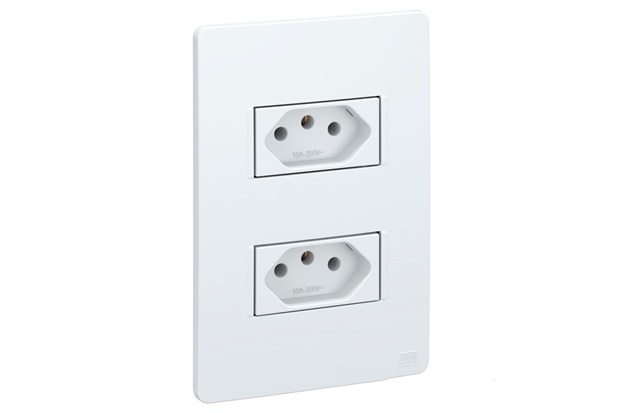 Conjunto de 2 Tomadas 2p+T 10a 250v com Placa 4x2 Essata Branco - WEG