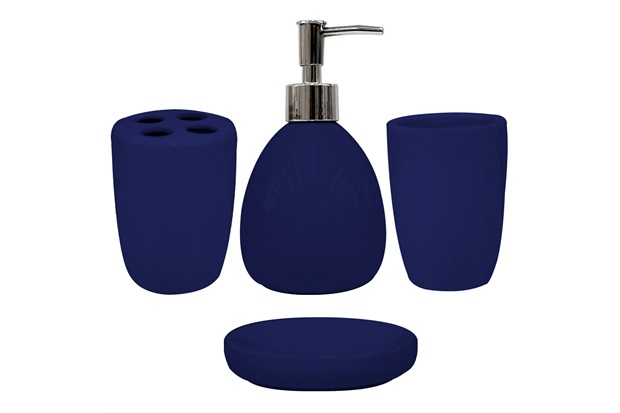 Conjunto de Acessórios para Banheiro em Cerâmica com 4 Peças Azul Marinho - Casanova