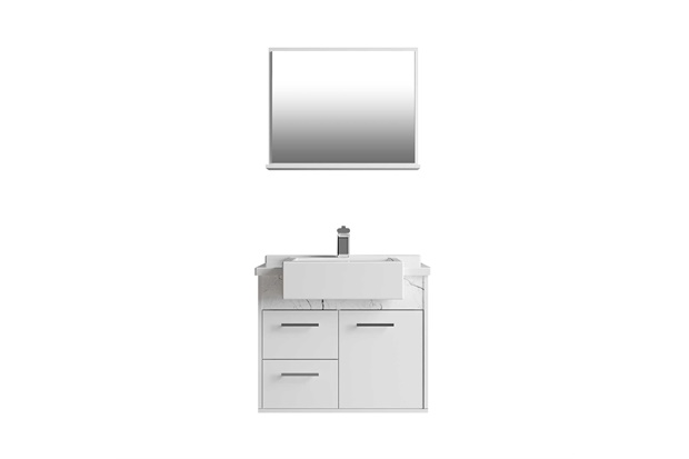 Conjunto de Gabinete para Banheiro em Mdf Gracux 58cm Branco E Marmorizado Branco - Cerocha