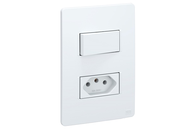 Conjunto de Interruptor Simples E Tomada 10a com Placa 4x2 Essata Branco - WEG