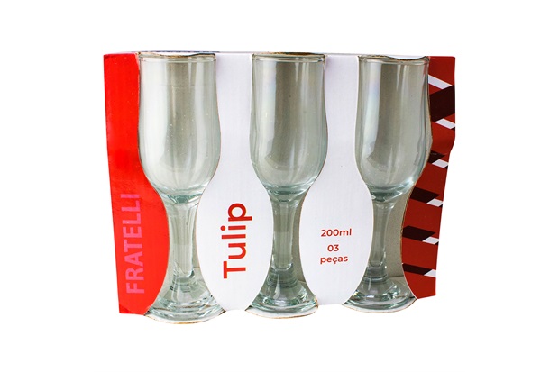 Conjunto de Taças Tulip para Champagne em Vidro 200ml com 3 Peças - Fratelli
