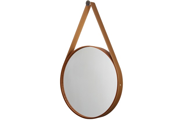 Espelho Redondo com Moldura E Cinta de Couro 56cm Mogno - Formacril