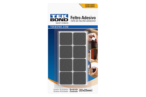 Feltro Adesivo Quadrado 22mm com 16 Unidades Preto - Tekbond