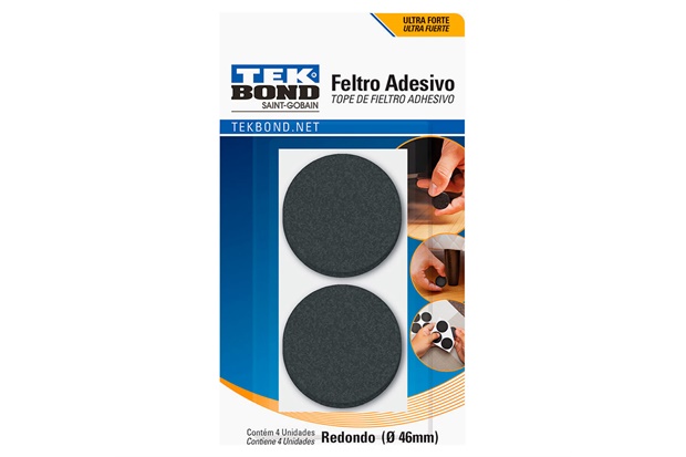 Feltro Adesivo Redondo 46mm com 04 Unidades Preto - Tekbond