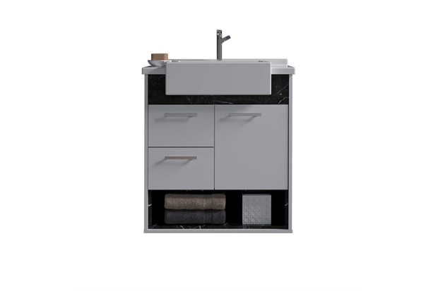 Gabinete para Banheiro em Mdf Delta 58cm Branco E Marmorizado Preto - Cerocha