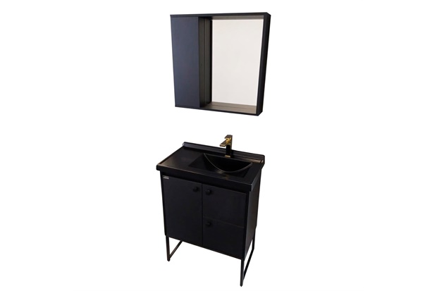 Gabinete para Banheiro Pedra Potenza 88x66cm Preto - Venturi