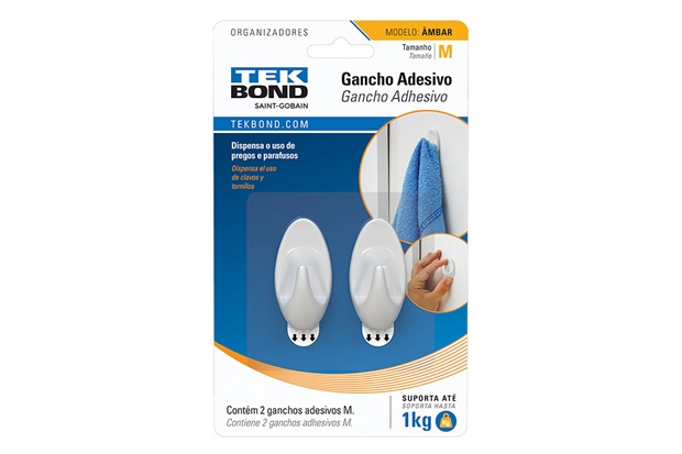 Gancho Adesivo Ambar Oval Branco M - Tekbond