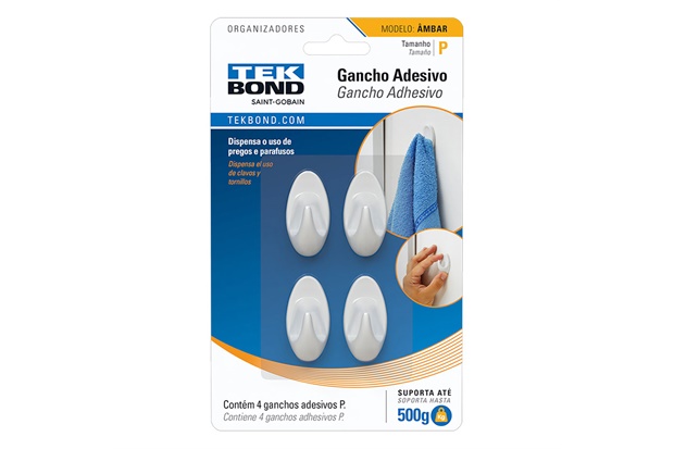 Gancho Adesivo Ambar Oval Branco P - Tekbond