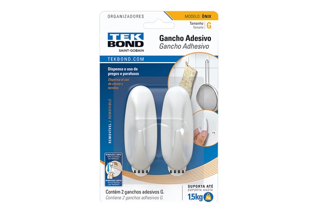 Gancho Adesivo Onix Oval Branco G - Tekbond