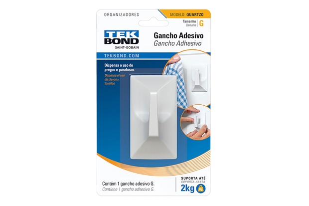 Gancho Adesivo Quartzo Quadrado Branco G - Tekbond