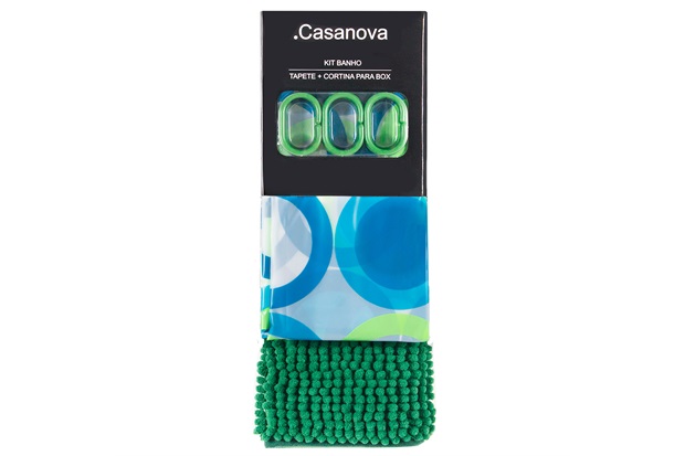 Kit Cortina E Tapete para Banheiro Bolas 180x180cm Verde E Azul - Casanova