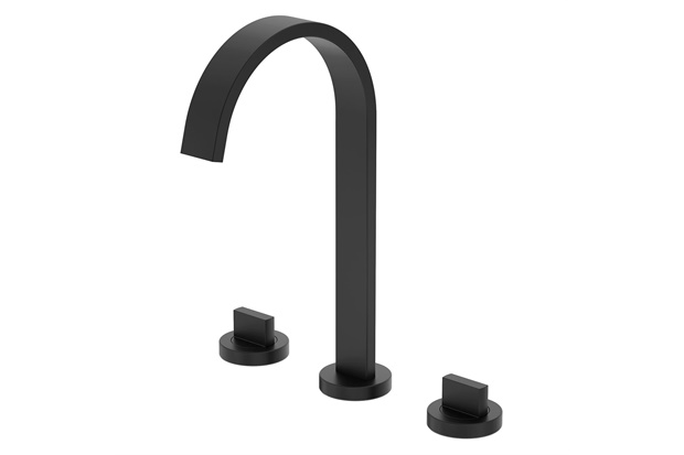 Misturador de Mesa para Lavatório Bica Alta 3 Furos com Válvula de Escoamento Flow Preto Matte - Celite 