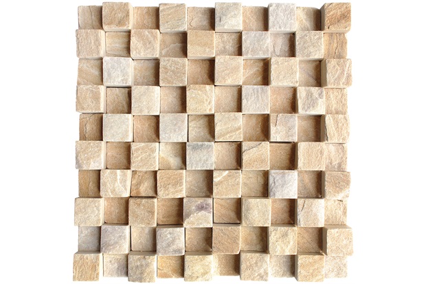 Mosaico em Pedra Natural Polido Travertino Xadrez 30x30cm - Villas Deccor