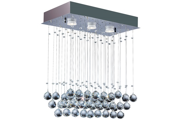 Plafon Retangular Crystal Ball com 3 Luzes 46x26cm Espelhado - Bronzearte 