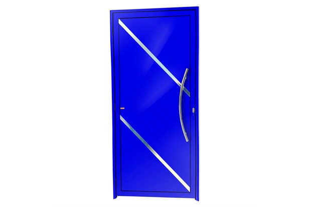 Porta de Giro Direita Duna Super 25 com Lambri E Puxador em Alumínio 210x100cm Azul - Brimak