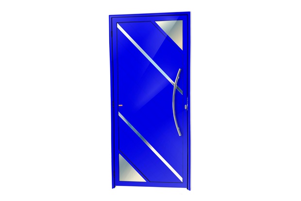 Porta de Giro Direita Oasis Super 25 com Lambri E Puxador em Alumínio 210x100cm Azul - Brimak