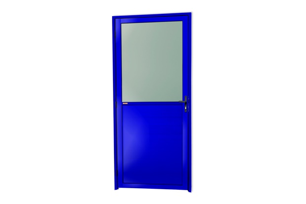 Porta de Giro Direita Super 25 com Lambri E Vidro Boreal em Alumínio 210x80cm Azul - Brimak