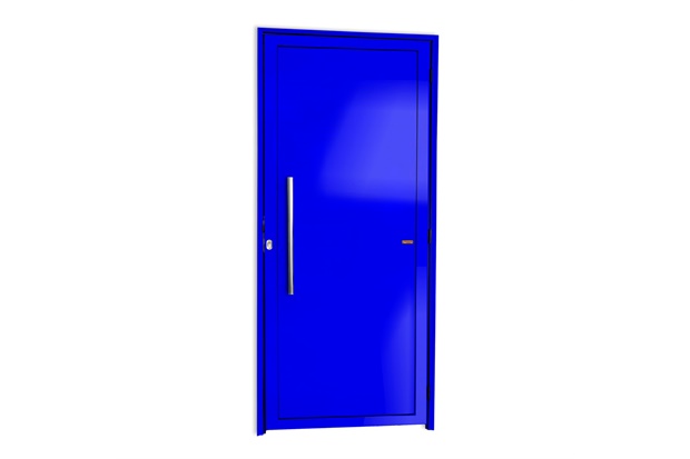 Porta de Giro Esquerda Super 25 com Lambri E Puxador em Alumínio 210x90cm Azul - Brimak