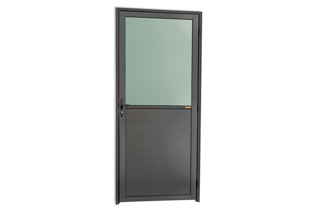 Porta de Giro Esquerda Super 25 com Lambri E Vidro Boreal em Alumínio 210x90cm Cinza - Brimak