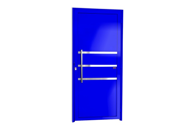 Porta de Giro Esquerda Super 25 com Lambri Friso E Puxador em Alumínio 210x90cm Azul - Brimak