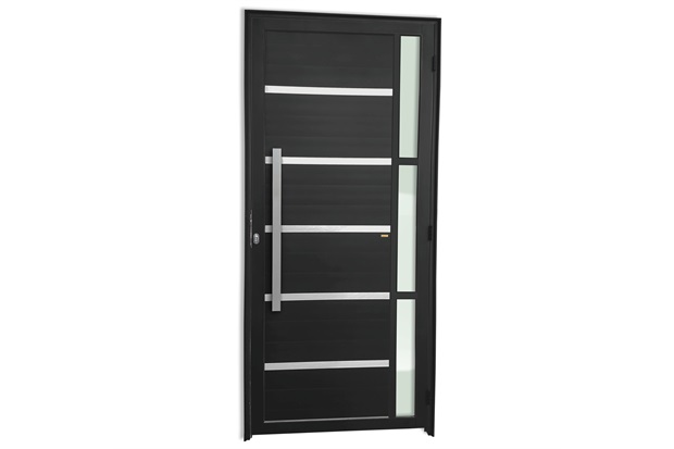 Porta Esquerda com Lambri E Puxador em Alumínio Super 25 Miraggio 210x90cm Preto - Brimak