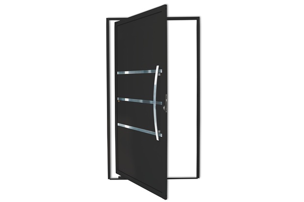 Porta Pivotante Direita com Lambri E Puxador em Alumínio Evolution 210x120cm Preta - Brimak