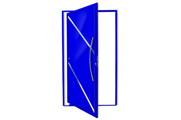 Porta Pivotante Direita Duna Super 25 com Lambri E Puxador em Alumínio 210x100cm Azul - Brimak