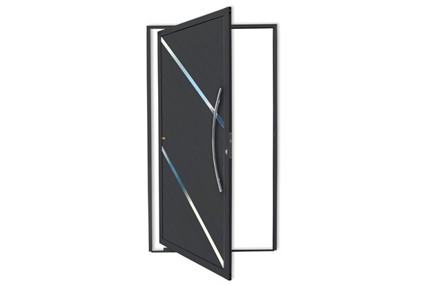 Porta Pivotante Direita Duna Super 25 com Lambri E Puxador em Alumínio 210x100cm Cinza - Brimak