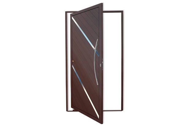 Porta Pivotante Direita Duna Super 25 com Lambri E Puxador em Alumínio 210x100cm Corten - Brimak