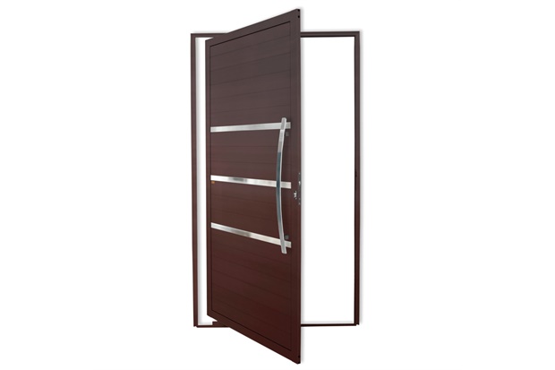 Porta Pivotante Direita Evolution Super 25 com Lambri E Puxador em Alumínio 210x100cm Corten - Brimak