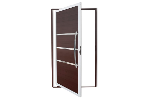 Porta Pivotante Direita Evolution Super 25 com Lambri E Puxador em Alumínio 210x100cm Mix Corten - Brimak