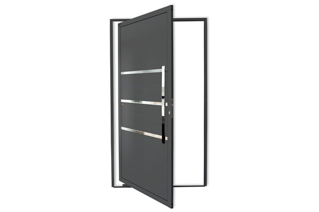 Porta Pivotante Direita Evolution Super 25 com Lambri E Puxador em Alumínio 210x120cm Cinza - Brimak