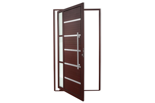 Porta Pivotante Direita Miraggio Super 25 com Lambri E Puxador em Alumínio 210x100cm Corten - Brimak