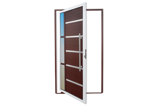 Porta Pivotante Direita Miraggio Super 25 com Lambri E Puxador em Alumínio 210x100cm Mix Corten - Brimak