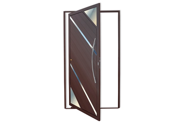 Porta Pivotante Direita Oasis Super 2 com Lambri E Puxador em Alumínio 210x100cm Corten - Brimak