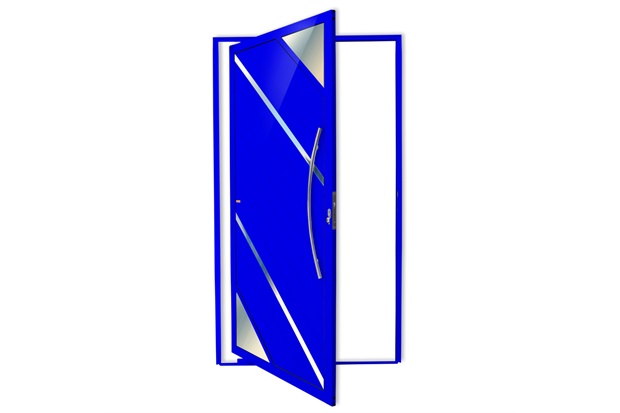 Porta Pivotante Direita Oasis Super 25 com Lambri E Puxador em Alumínio 210x120cm Azul - Brimak