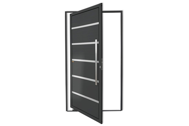 Porta Pivotante Direita Premium Super 25 com Lambri E Puxador em Alumínio 210x100cm Cinza - Brimak