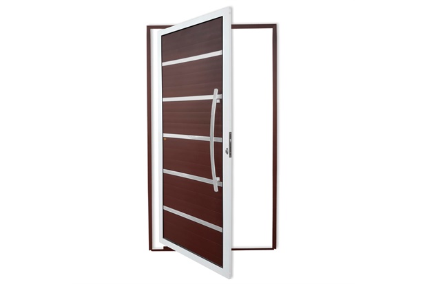 Porta Pivotante Direita Premium Super 25 com Lambri E Puxador em Alumínio 210x100cm Mix Corten - Brimak