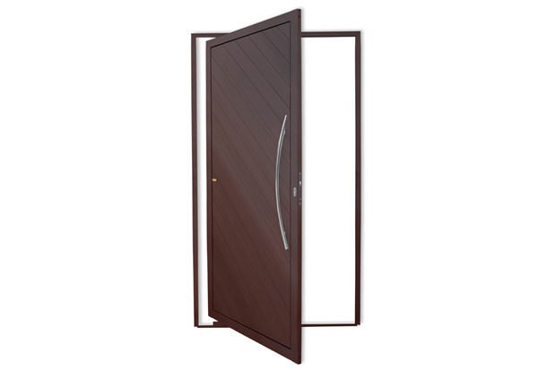 Porta Pivotante Direita Savana Super 25 com Lambri E Puxador em Alumínio 210x100cm Corten - Brimak