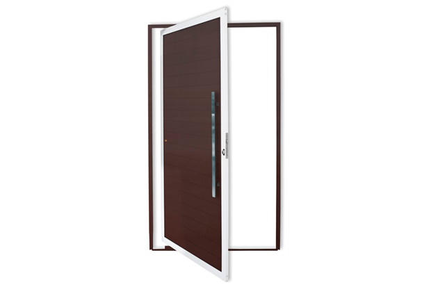 Porta Pivotante Direita Super 25 com Lambri E Puxador em Alumínio 210x100cm Mix Corten - Brimak