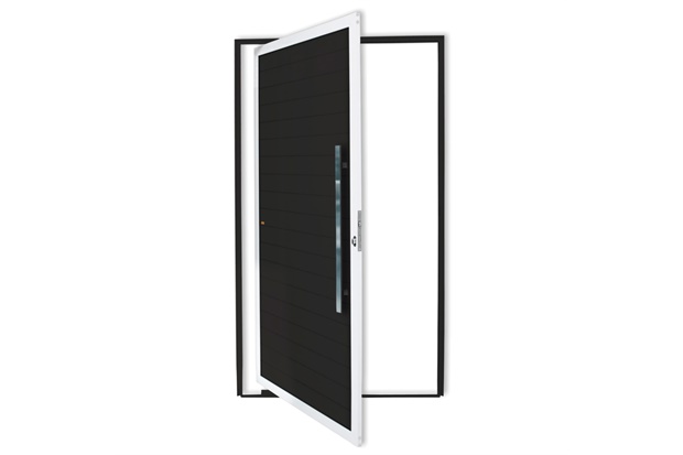 Porta Pivotante Direita Super 25 com Lambri E Puxador em Alumínio 210x100cm Mix Preto - Brimak