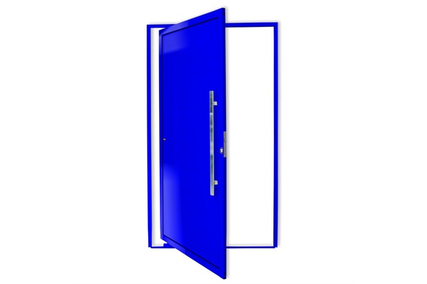 Porta Pivotante Direita Super 25 com Lambri E Puxador em Alumínio 210x120cm Azul - Brimak