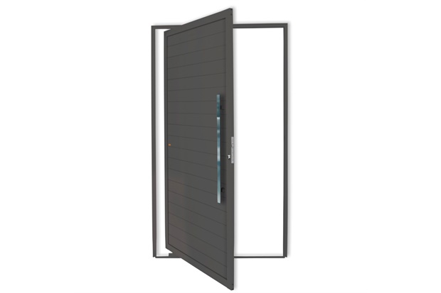 Porta Pivotante Direita Super 25 com Lambri E Puxador em Alumínio 210x120cm Cinza - Brimak