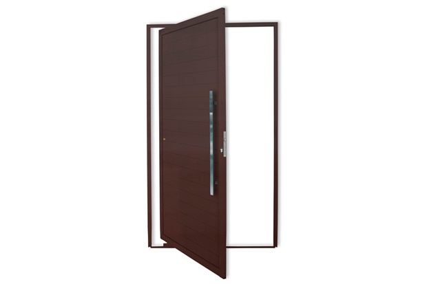 Porta Pivotante Direita Super 25 com Lambri E Puxador em Alumínio 210x120cm Corten - Brimak