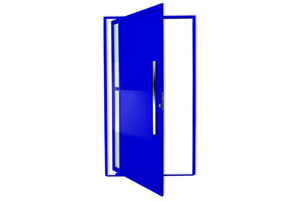 Porta Pivotante Direita Visione Super 25 com Lambri E Puxador em Alumínio 210x100cm Azul - Brimak